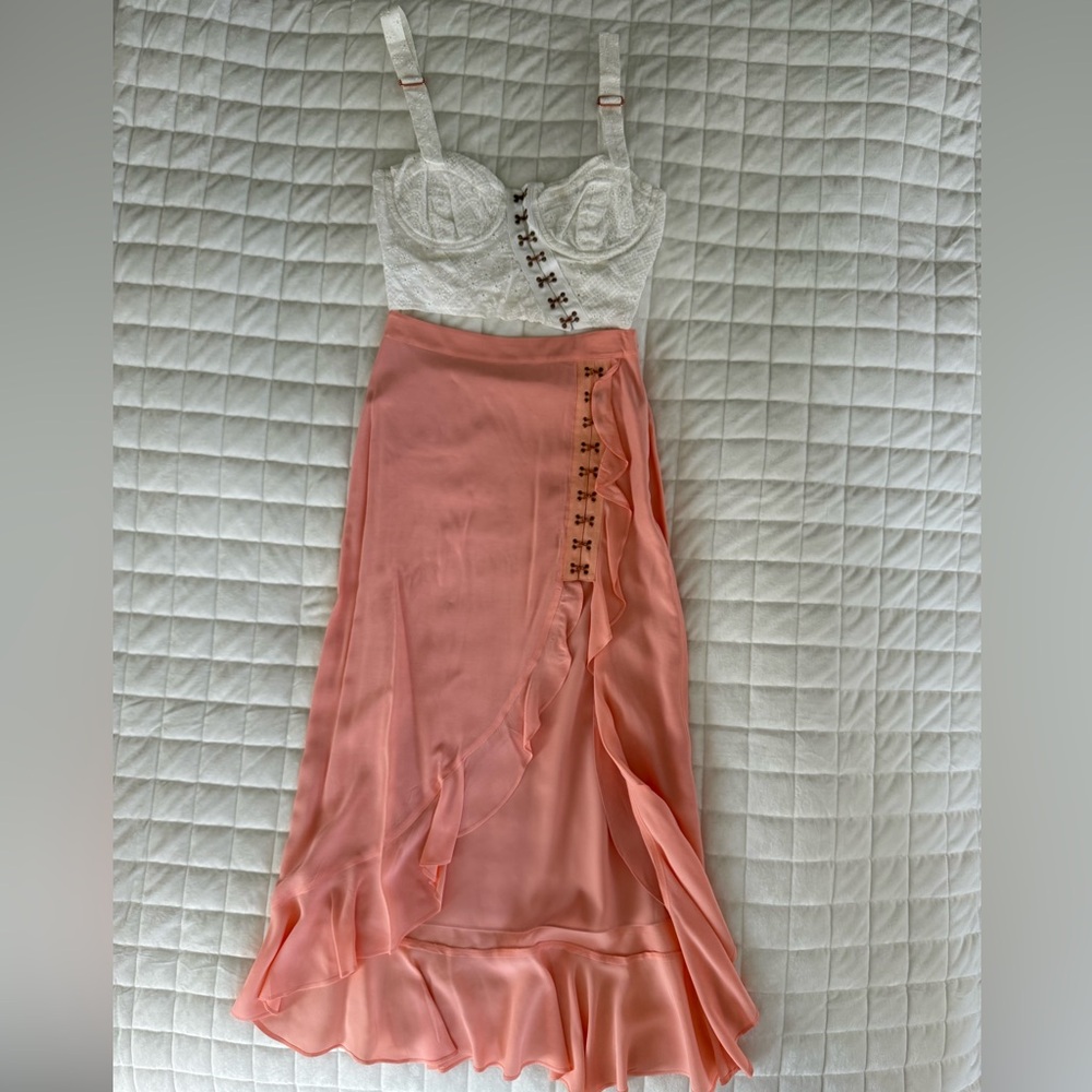 For Love And Lemons Peach Skirt (XS) and White Matching Crop Top (S)